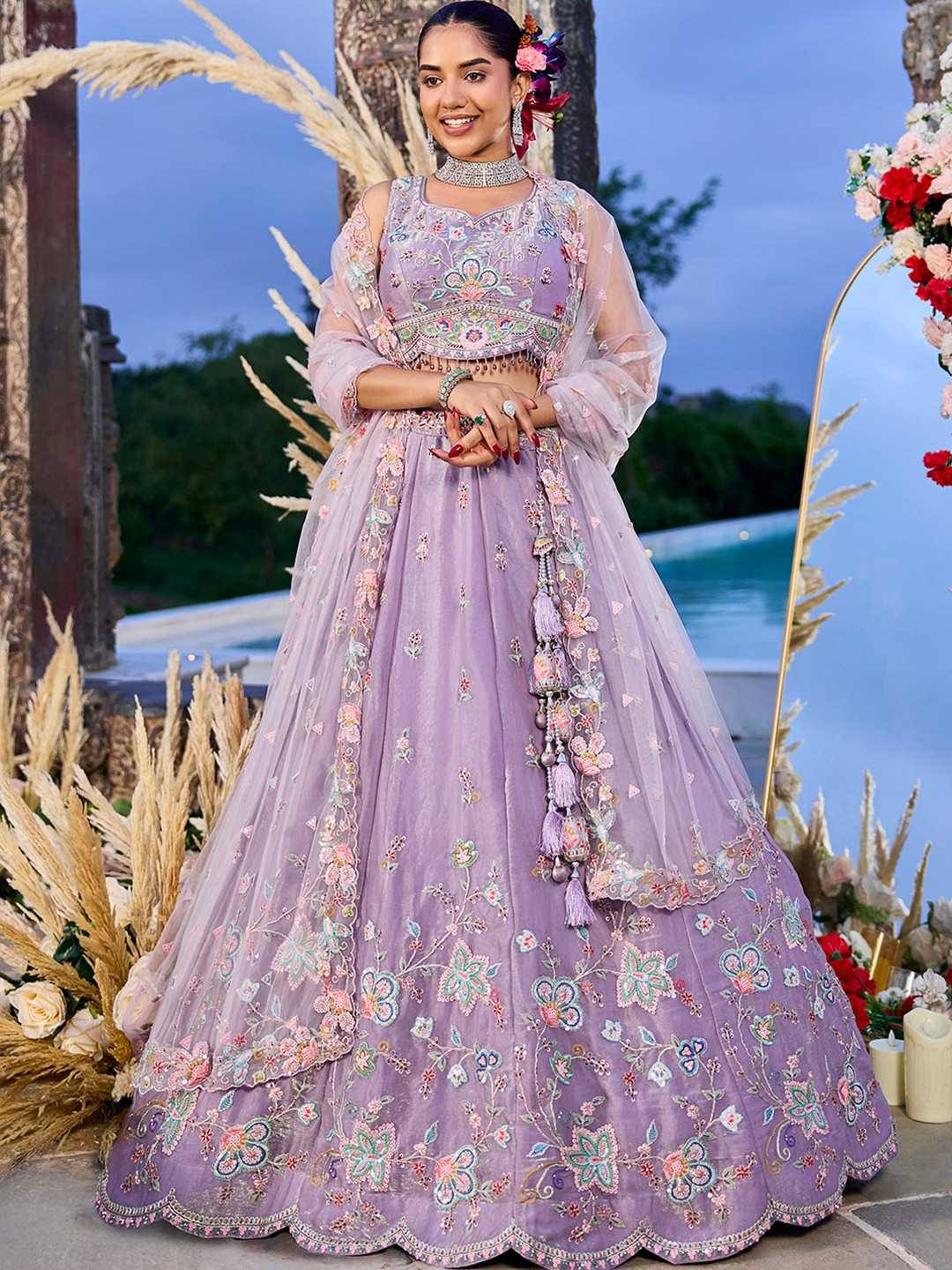 Satin Silk Embroidered Sequins Lehenga